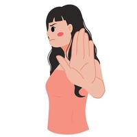 un retrato de mujer enojada haciendo un gesto de parada con ilustración de mano vector