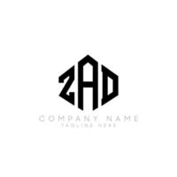 ZAD letter logo design with polygon shape. ZAD polygon and cube shape logo design. ZAD hexagon vector logo template white and black colors. ZAD monogram, business and real estate logo.