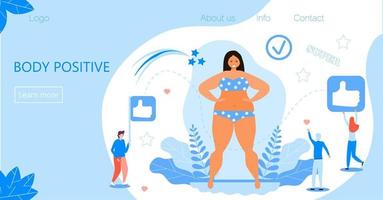 Body positive concept vector. Happy plus size girl wearing swimsuit and smiling. Active healthy lifestyle vector