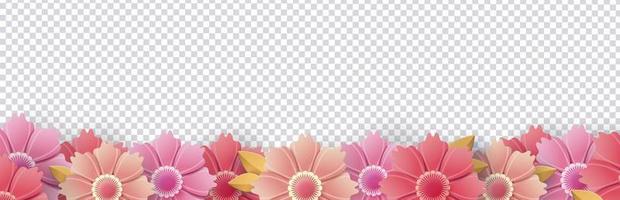 Spring flowers isolated on transparent background. Bright, summer, fresh flower border. Template for holiday cards. Vector illustration