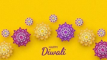 Diwali festival holiday design with paper cut style of Indian Rangoli and flowers. Vector illustration.