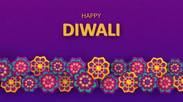 Diwali festival holiday design with paper cut style of Indian Rangoli and flowers. Vector illustration.