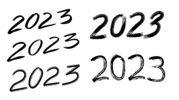 Set of hand drawn sketches of 2023 logo. Brush stroke numbers 2023 for New Year. Template for postcards, prints, invitations, labels. Vector illustration.