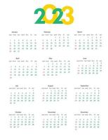 Yearly calendar template 2023. Week starts on Sunday. Calendar design in a minimalist style. Vector illustration