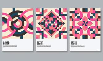 Set of three abstract retro style covers backgrounds with geometric shape.Applicable for Cover, Poster, Card Design and other print and web related items..Colorful geometrical shapes. vector
