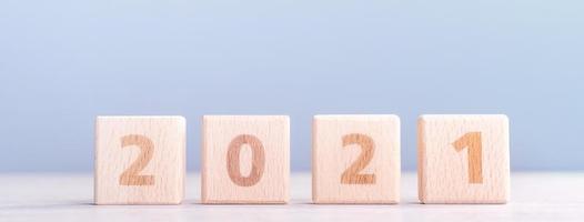 2021 New year abstract design concept by wooden blocks with copy space. photo
