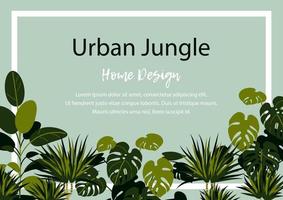 Urban jungle horizontal banner. Home plants design. Space for text vector