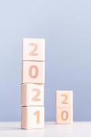 2021 New year abstract design concept by wooden blocks with copy space. photo