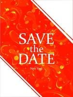 Save the date wedding invitation with fire and lava abstract motifs. Marriage graphic design flyer for family and life events. Red and orange card with white layout vector