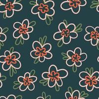 Margarita ingenua dibujada a mano flores sueltas con hojas vector patrón sin costuras. textura floral retro manchada para textil, impresión, tela, envoltura, papel.