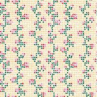 Cross stitch roses vector seamless pattern. Ethnic folk texture embroidery crosses stitches, textile or fabric print ornament.