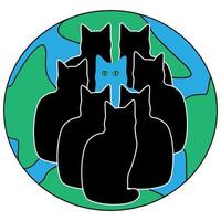 A group of cats on the background of the globe. Concept design. vector