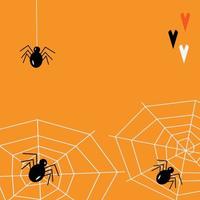 Spooky spider web with spiders in the corner as a symbol of Halloween with heart shapes vector