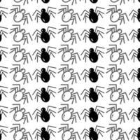 Seamless pattern of spiders with contour drawing elements. Abstract background. Repeating texture. vector