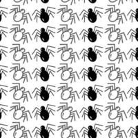 Seamless pattern of spiders with contour drawing elements. Abstract background. Repeating texture. vector