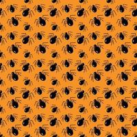 Seamless Halloween pattern of spiders on an orange background. Repeating texture. Sample. vector