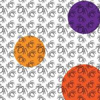 Seamless pattern of spiders with elements of contour drawing on the background of colored spots. vector