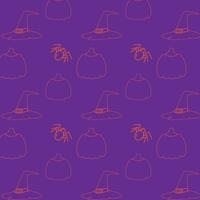 Seamless Halloween pattern with orange abstract Halloween elements on purple background. vector