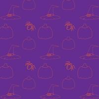 Seamless Halloween pattern with orange abstract Halloween elements on purple background. vector