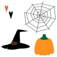 Set of three symbol of Halloween holiday. Hand drawing elements. Isolate vector