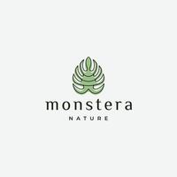 Ilustración de vector plano de plantilla de diseño de icono de logotipo de naturaleza de hoja de monstera