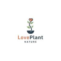 Ilustración de vector plano de plantilla de diseño de icono de logotipo de naturaleza de planta de amor