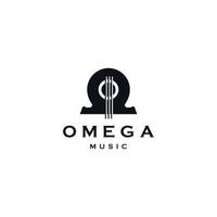 símbolo omega con forma de guitarra, ilustración de vector plano de plantilla de diseño de icono de logotipo de música omega