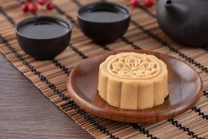 Colorful beautiful moon cake, mung bean cake, Champion Scholar Pastry cake for Mid-Autumn festival traditional gourmet dessert snack, close up. photo