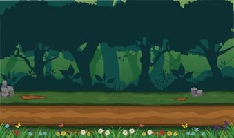 escena de bosque profundo con árboles ilustración de vector de fondo de dibujos animados
