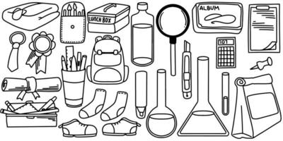 Hand drawn doodle set element with stationary for back to school. vector