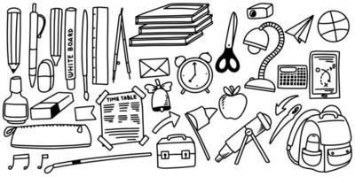 Hand drawn doodle set element with stationary for back to school. vector