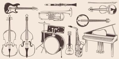 Vintage hand drawn classic traditional jazz musical instrument. vector