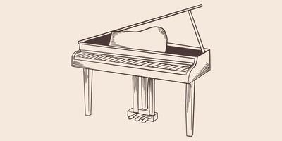 piano de cola vintage dibujado a mano en estilo vintage grabado vector