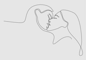 continuous line of men and women kissing vector illustration