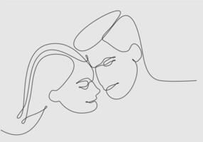 continuous line of men and women kissing vector illustration