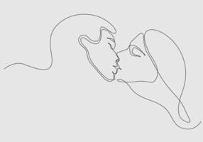 continuous line of men and women kissing vector illustration