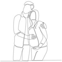 Pregnant girl and her husband. Couple family one continuous line drawing. Simple design vector illustration.