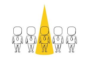 Hand drawn of outstanding employee between member of team. The choosen one. Vector illustration design