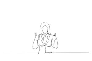 Cartoon of young happy asian business woman shout story or making announcement. Continuous line art vector