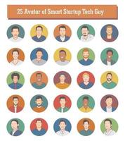 Avatar of diverse smart startup tech guy. Male face portrait set isolated on colorful circle background. Vector illustration design