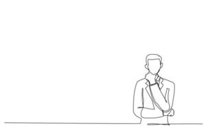 Drawing of handsome business man keeping arms crossed. Single continuous line art vector
