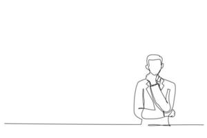 Drawing of handsome business man keeping arms crossed. Single continuous line art vector