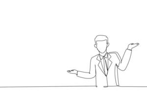 Illustration of business man doing a balance. One continuous line art style vector