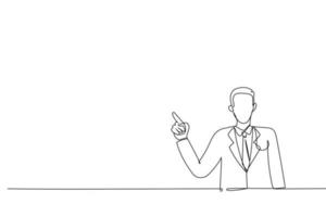 Illustration of businessman pointing finger away . One line art style vector