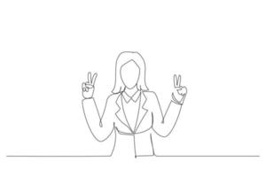 Illustration of overjoyed lady good mood hands hug herself shoulders. One continuous line art style vector