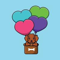 Cute Maltipoo Dog Flying With Love Balloon Cartoon Vector Icon Illustration. Animal Flat Cartoon Concept