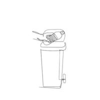 continuous line drawing hand throwing bottle in the dustbin illustration vector