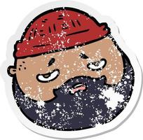 distressed sticker of a cartoon male face with beard vector