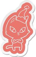 confused cartoon  sticker of a cat wearing santa hat vector