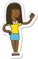 sticker of a cartoon pretty woman waving vector